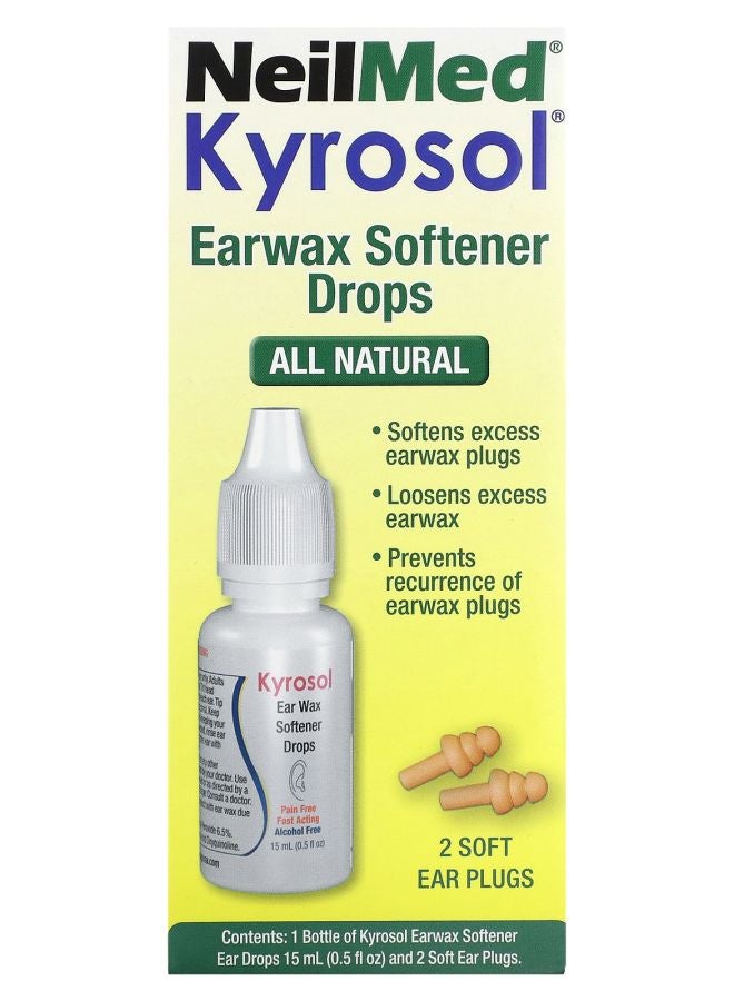 Kyrosol Earwax Softener Drops 0.5 fl oz (15 ml) and 2 Soft Ear Plugs