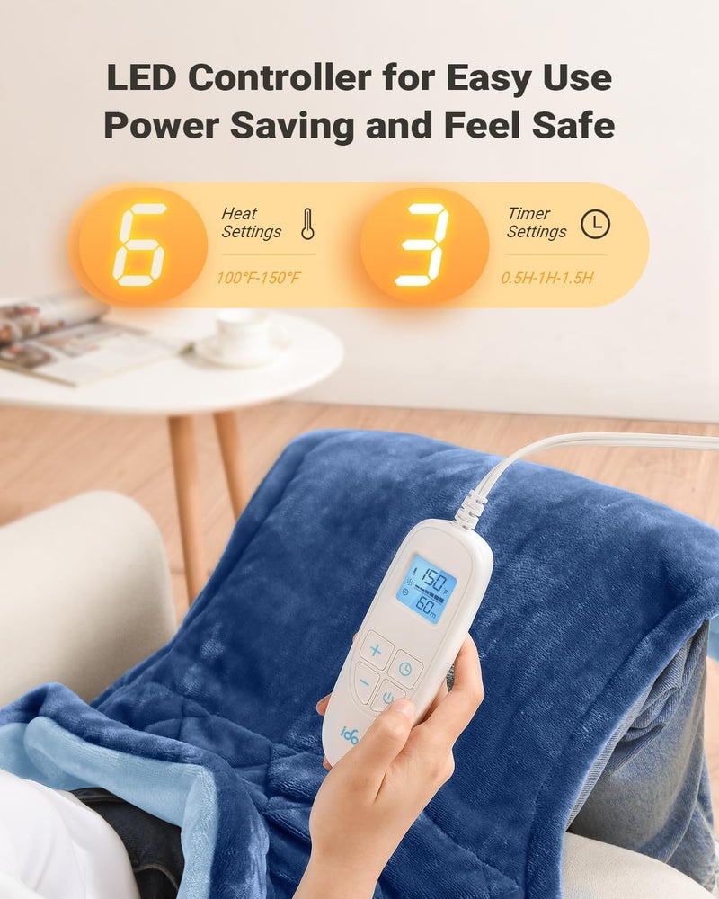 iDOO Electric Weighted Heating Pad for Back, Neck & Shoulders | 6 Heat Levels, 3 Timers, FSA Eligible Items, Birthday Gift for Men & Women, 24 x 33-inches - Image 3