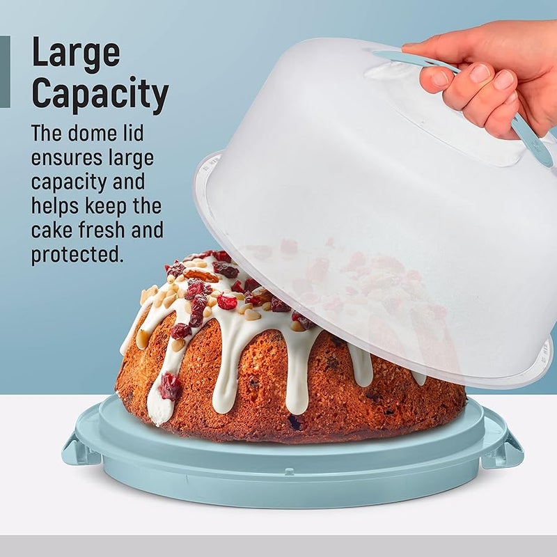 Tribello Extra Large Cake Storage Container, Cake Carrier With Handle Holds Cake 12 X 12 X 5 (Blue) - Image 2