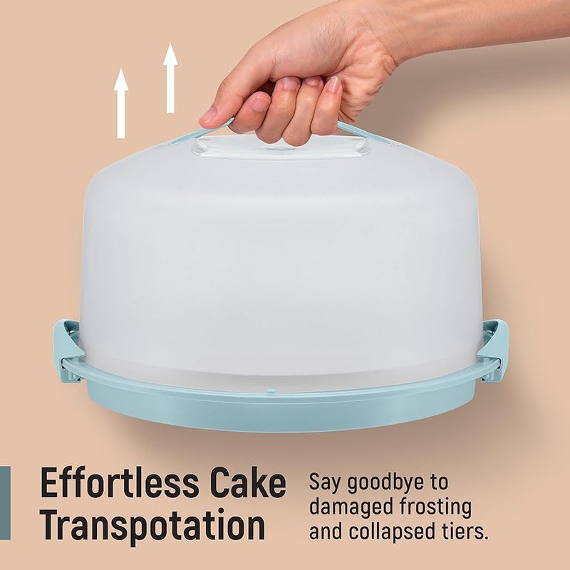 Tribello Extra Large Cake Storage Container, Cake Carrier With Handle Holds Cake 12 X 12 X 5 (Blue) - Image 5