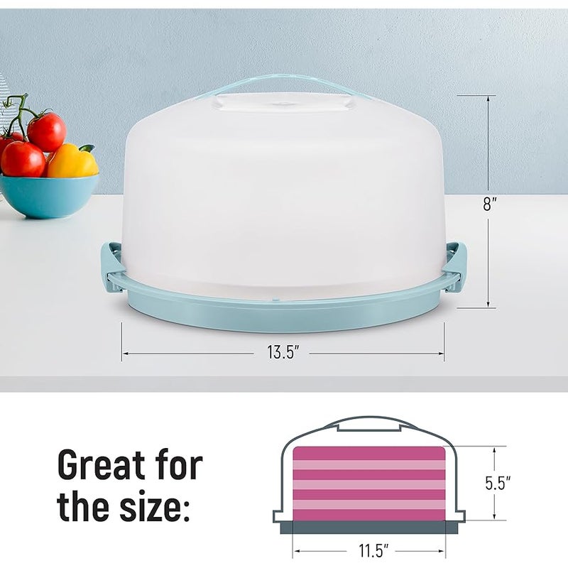 Tribello Extra Large Cake Storage Container, Cake Carrier With Handle Holds Cake 12 X 12 X 5 (Blue) - Image 3