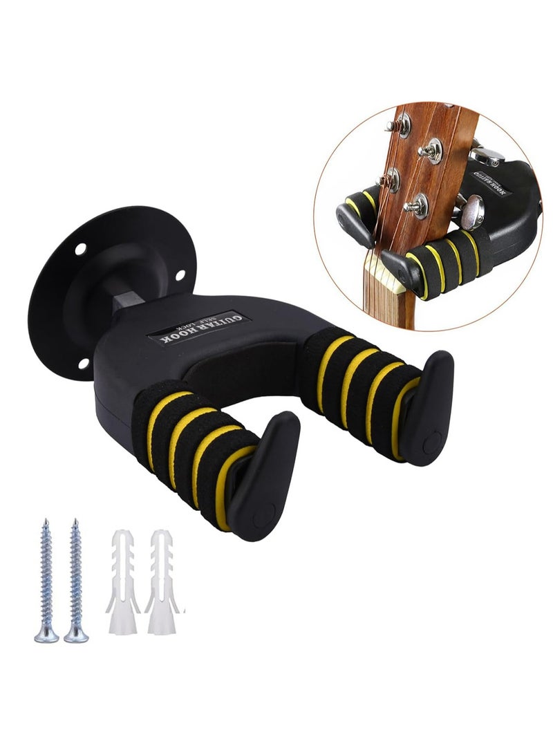 Mike Music Guitar Hanger Wall Mount, Auto Lock and Adjustable Hook Holder for Acoustic and Electric Guitar, Ukulele, Bass and Mandolin-Metal Base - Image 1
