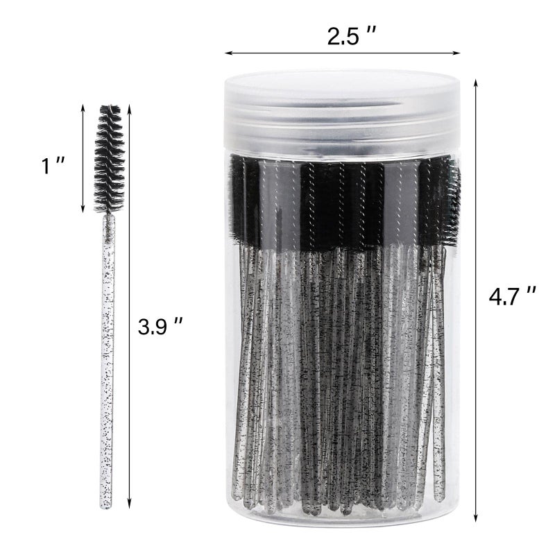 Tbestmax 100 Pcs Disposable Mascara Wands, Crystal Eyebrow Spoolies Brush for Eyelash Extensions, Black Lash Brushes with Container - Image 2