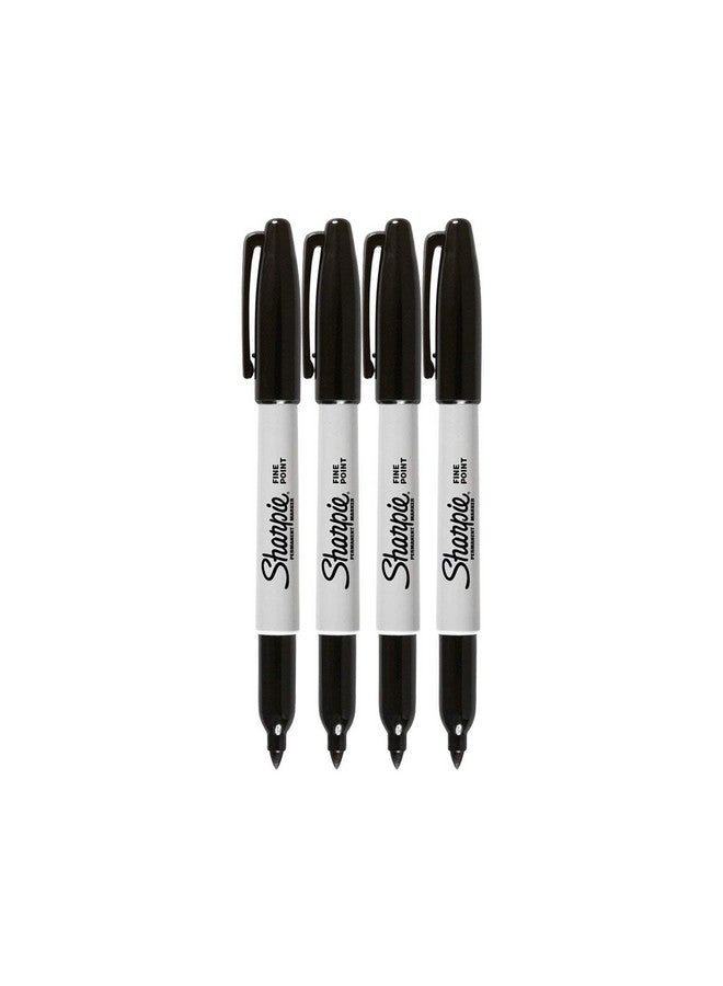 شاربي أقلام تحديد دائمة، ذات رأس رفيع، وحبر أسود (عبوة من 4 قطع) - Image 2