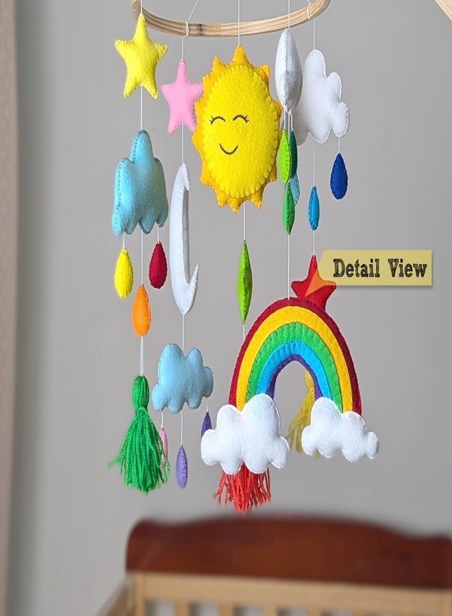 AGD Handmade Rainbow Sun Moon Cot Mobile for Babies, Colourful Unique Baby Nursery Decor, Baby Mobile Hanging from Crib, Kids Bedroom Decoration Item, Clouds Stars Tassels (Hoop) - Image 4