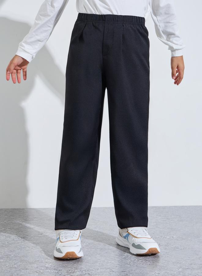 Styli Teen Boys Black Solid Front Pleated Pants - Image 1