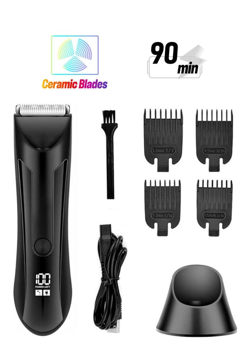 HOOKOR Body Hair Trimmer and Electric Shaver - Waterproof Groin Hair Trimmer for Men Ball Shaver USB Charging Dock Replaceable Ceramic Blade, Groomer Kit for Men  - Image 1