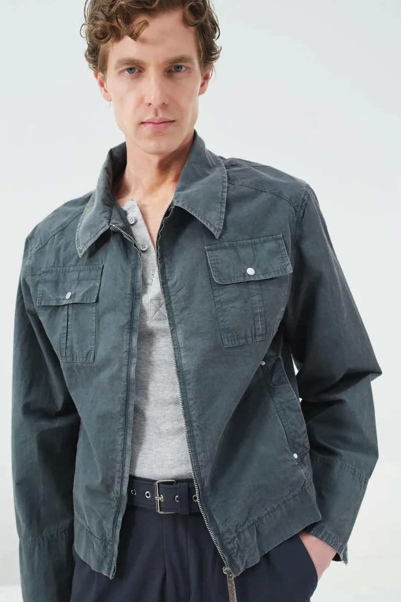 Giesto Charcoal Grey GIESTO Regular Fit Cotton Jacket with Zipper for Men | Best Price UAE