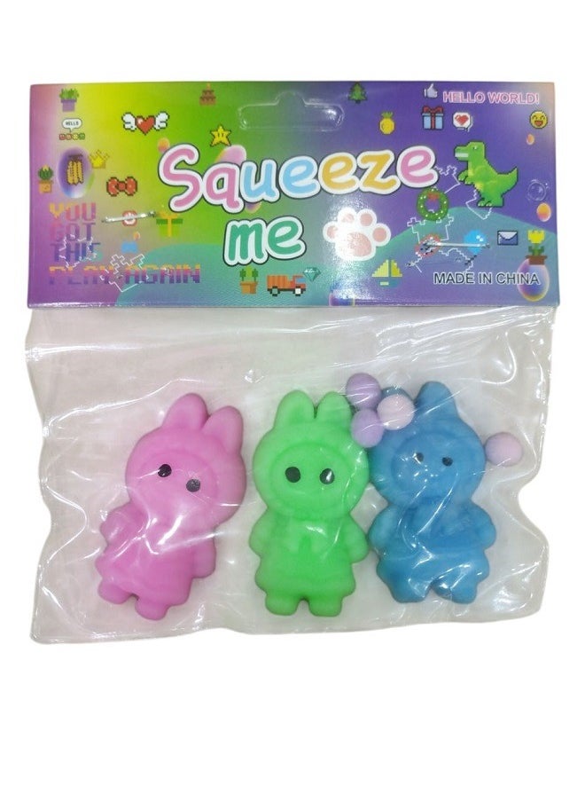 Squeeze 3 Pcs Rabbit Figure Fidget Toys, Squeeze-Me , Squishy Toys, Cute Squishies Stress Relief Rabbit Figure Fun Toys  - Image 1