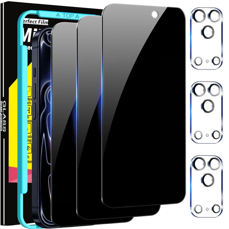 Milomdoi 3 Pack Privacy Screen Protector for iPhone 17 Pro [Phone Case Friendly] Accessories Private Film, 3 Pacs Tempered Glass Camera Lens Protector, with Mounting Frame for Apple Anti Spy - Image 1