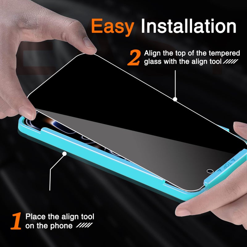 Milomdoi 3 Pack Privacy Screen Protector for iPhone 17 Pro [Phone Case Friendly] Accessories Private Film, 3 Pacs Tempered Glass Camera Lens Protector, with Mounting Frame for Apple Anti Spy - Image 3