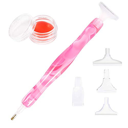 RovyFota Diamond Painting Pen, Handmade Resin Diamond Painting Pens with Glue Clay and Various Tips, More Comfortable and Faster, 5D Diamond Painting Tools for Diamond Paintings Hobby (Pink) - Image 1