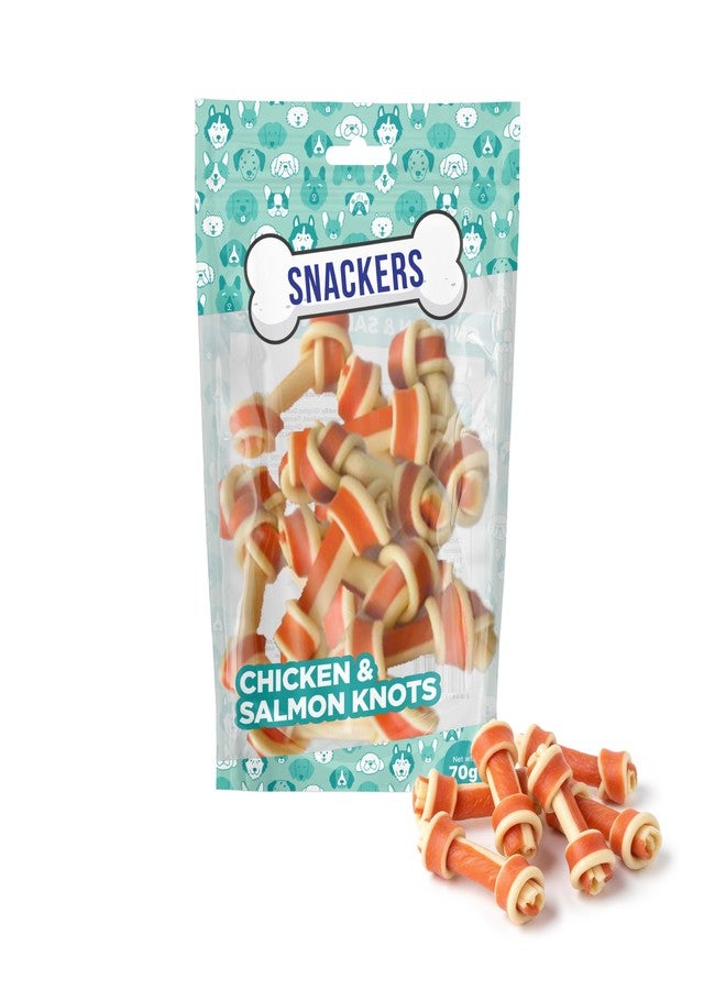 Snackers Dental Knotted Bones with Chicken & Salmon, Dog Treats 70g - Natural High Protein Chews for Dental Health, Strong Muscles & High Energy | Healthy & Tasty Snacks for Puppies & Adult Dogs - Image 1