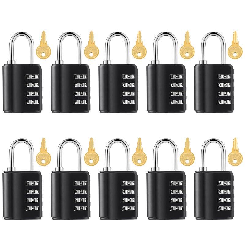 Kenning 10 Pcs Combination Padlock 4 Digit Combination Lock with Keys Locker Resetable Security Outdoor Waterproof Gate Lock for School Sports Gym Locker Employee Fence Case Black - Image 2