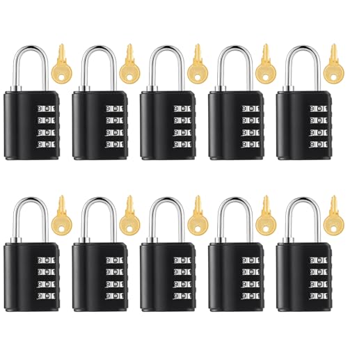 Kenning 10 Pcs Combination Padlock 4 Digit Combination Lock with Keys Locker Resetable Security Outdoor Waterproof Gate Lock for School Sports Gym Locker Employee Fence Case Black - Image 1