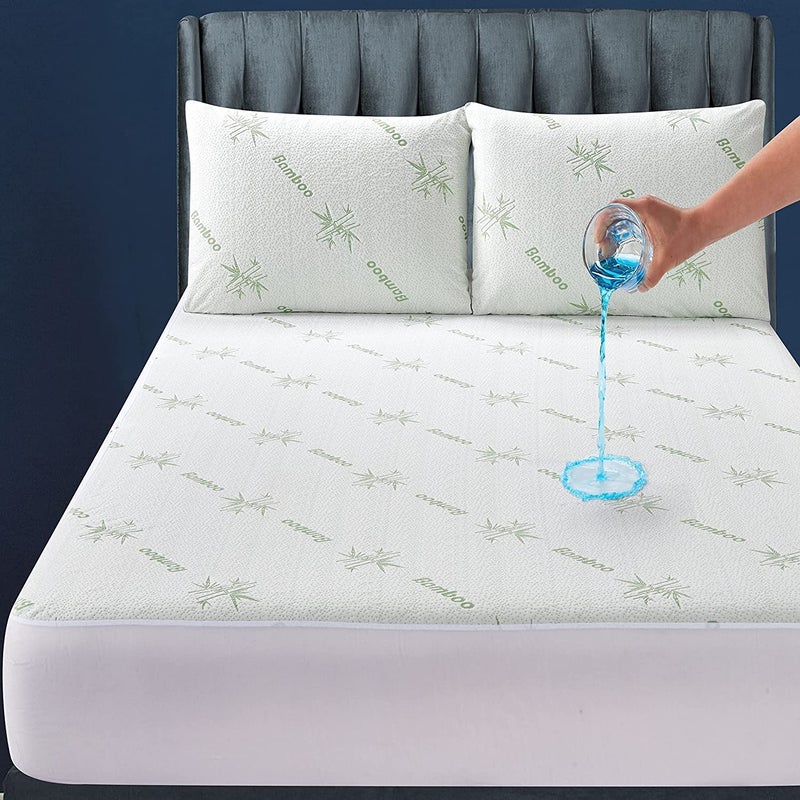 100 Waterproof Full Size Mattress Protector  360 Pad Protection Against Spills Stains  Accidents for Parents  Pet Owners  Noiseless  Cooling Viscose Made from Bamboo Green