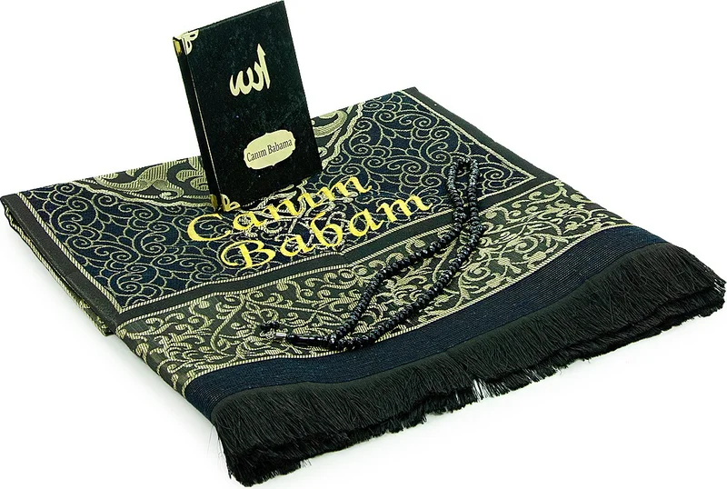 ايهفان اونلاين Ihvan Online Father's Day Prayer Rug Set with Prayer Beads and Yasin Book Personalized Black