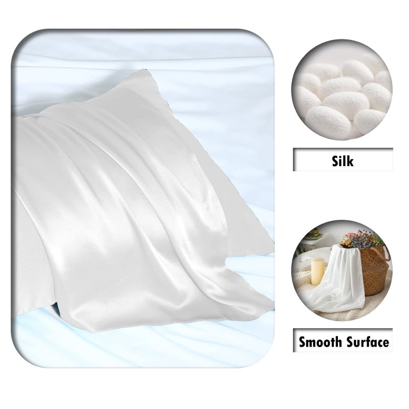 Suatien Silk Pillow Cases 2 Pack Soft Breathable and Sliky King Size Pillow Cases Set of 2,Natural Mulberry Silk Pillowcase Set of 2 for Hair and Skin with Hidden Zipper (White,20"X 36",2pcs) - Image 2