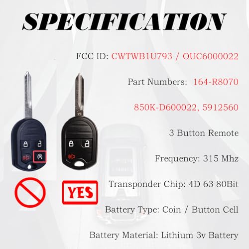 MechanMagic Key Fob Replacement Fits for CWTWB1U793 Ford F-150 2004-2014 F-250 F-350 F-450 Flex 2009-2017 Explorer 2001-2015 Escape Ranger Fusion Econoline Mercury Keyless Entry Remote Control 2 Sets - Image 5