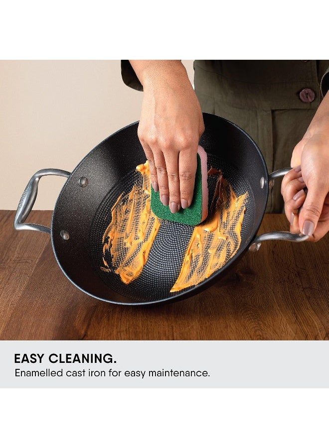 Stahl قدر ستال من الحديد الزهر بدون غطاء | قدر مينا، مقاوم للصدأ | قاعدة غاز واندكشن مع مقابض ستانلس ستيل تبقى باردة | قدر خفيف الوزن مقاوم للالتصاق | أواني طهي من الحديد الزهر - Image 5