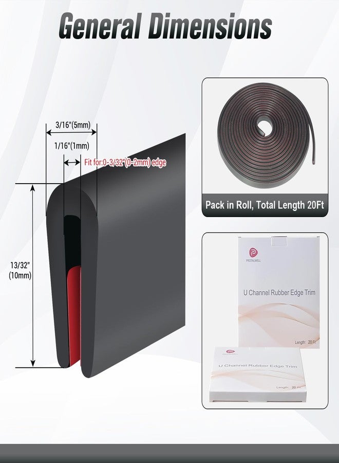 Protalwell Edge Trim, 1 mm(1/16") Rubber Edge Trim, Flexible Self Adhesive U Channel Edge Protector for Sharp Edge, Sheet Metal and Car Doors, Peel and Stick Car Door Edge Guard, Black, Length 6 m(20Ft) - Image 2