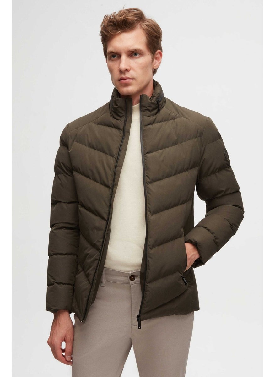 twn Slim Fit Khaki Concealable Hooded Fiberfill Windproof Jacket  - Image 1