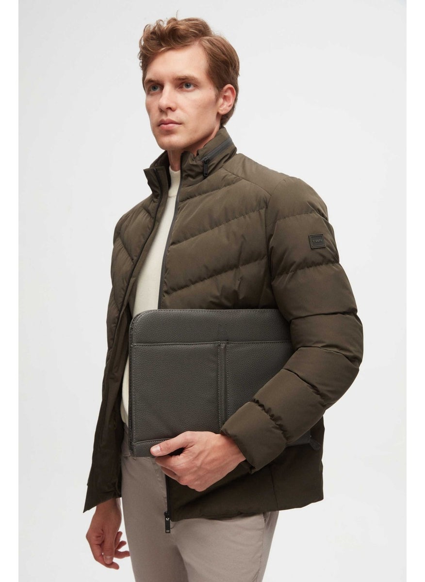 twn Slim Fit Khaki Concealable Hooded Fiberfill Windproof Jacket  - Image 2