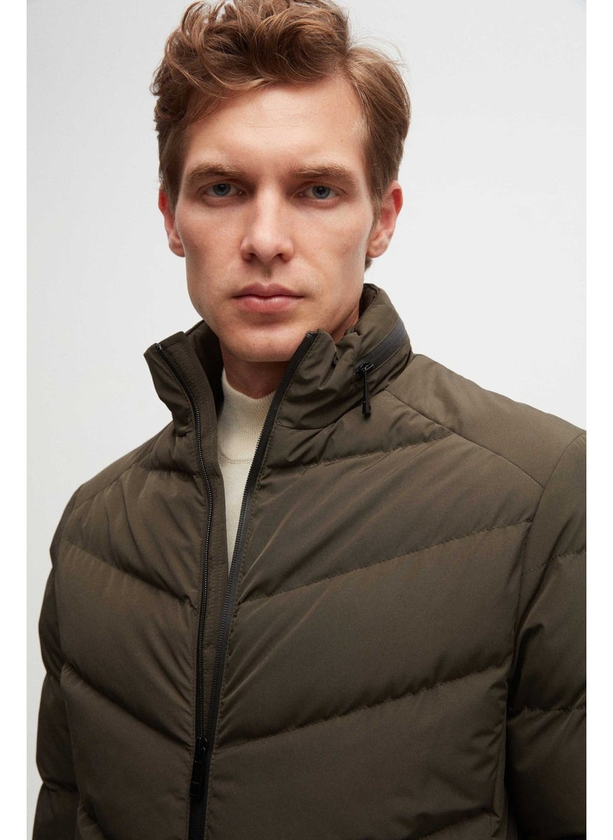 twn Slim Fit Khaki Concealable Hooded Fiberfill Windproof Jacket  - Image 3