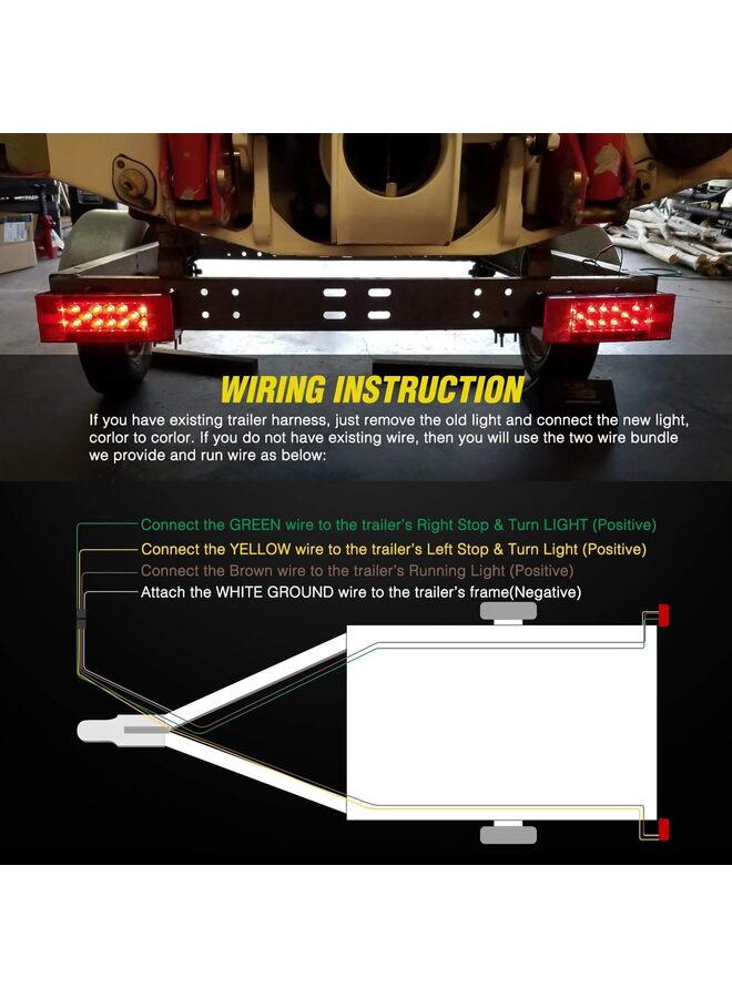 طقم TL-20 2 قطعة للغواصات، مصباح إشارة توقف خلفي LED مستطيل الشكل منخفض الارتفاع، ضوء علامة جانبية على شاحنات البيك أب RV 12 فولت والقوارب البحرية والمقطورات - Image 4