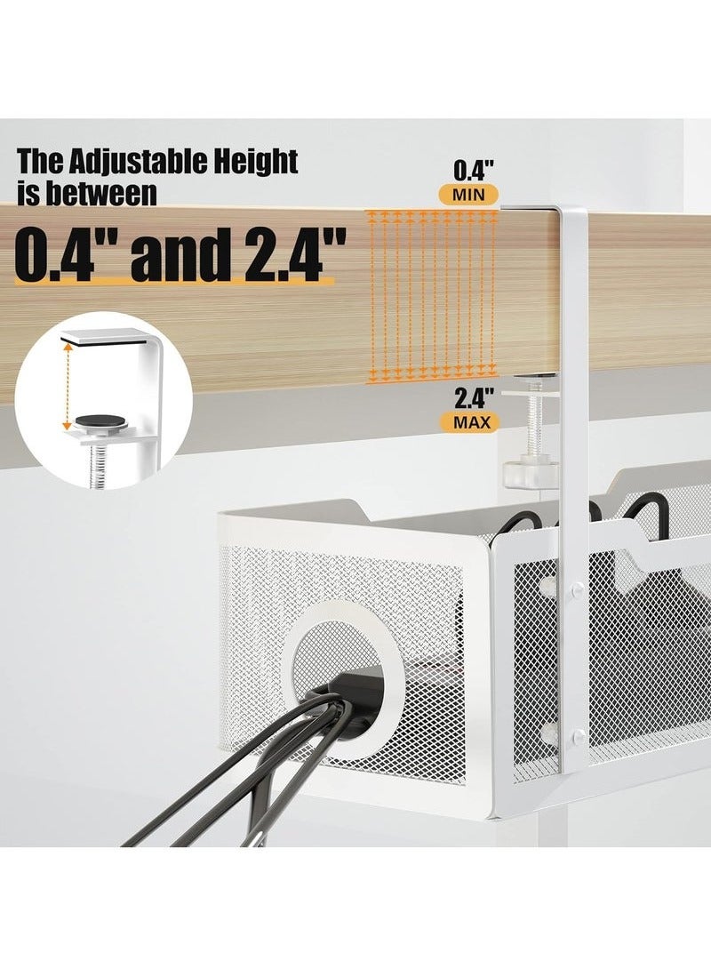 Arabest صينية إدارة الكابلات تحت المكتب، أذرع معدنية طويلة (3.9 بوصة)، صينية كابلات شبكية بدون حفر، صندوق إدارة الكابلات للمكتب، منظم كابلات المكتب، عبوة واحدة، أبيض - Image 2