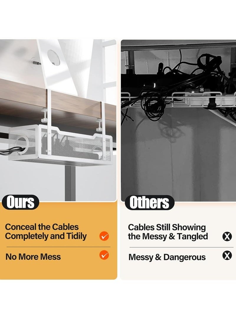 Arabest صينية إدارة الكابلات تحت المكتب، أذرع معدنية طويلة (3.9 بوصة)، صينية كابلات شبكية بدون حفر، صندوق إدارة الكابلات للمكتب، منظم كابلات المكتب، عبوة واحدة، أبيض - Image 3