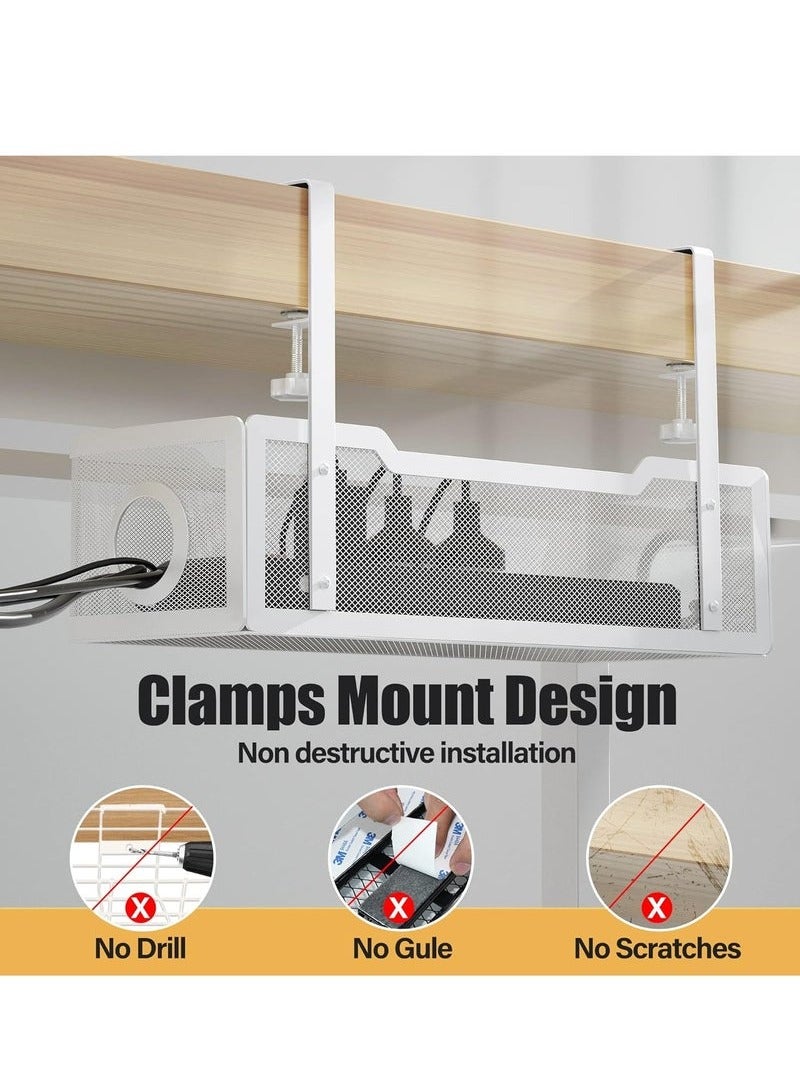 Arabest صينية إدارة الكابلات تحت المكتب، أذرع معدنية طويلة (3.9 بوصة)، صينية كابلات شبكية بدون حفر، صندوق إدارة الكابلات للمكتب، منظم كابلات المكتب، عبوة واحدة، أبيض - Image 4