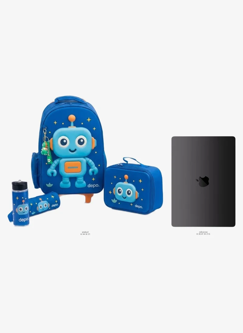 Depo DEPO 4-Piece Kids Rolling School Backpack Set, 44cm Trolley Backpack with Lunch Bag, Pencil Case & 500ml Water Bottle – Lightweight, Water-Resistant School Bag Set for Boys & Girls