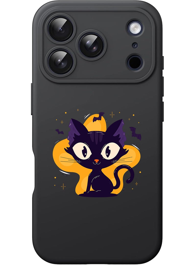 Theodor Protective Slim Fit Case Liquid Silicone Cover with Full Body Protection Anti-Scratch Shockproof Case For Apple iPhone 17 Pro (Black) Black Cat Halloween - Image 1