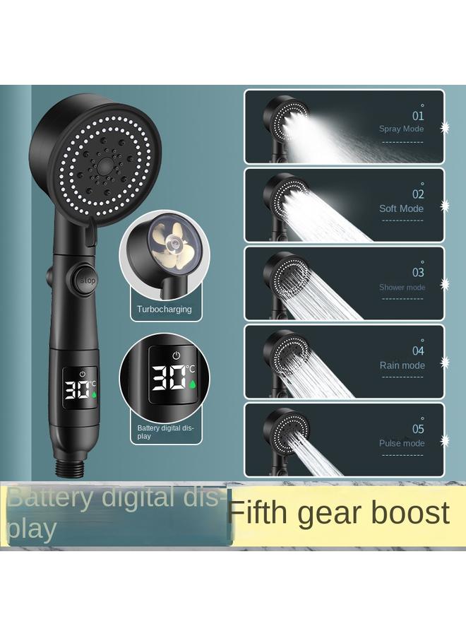 Bluejw Cross-border New 38-degree Water Stop Temperature Display Digital Display Shower Temperature Control Small Man Waist Shower Head Pressurized Shower Head - Image 1