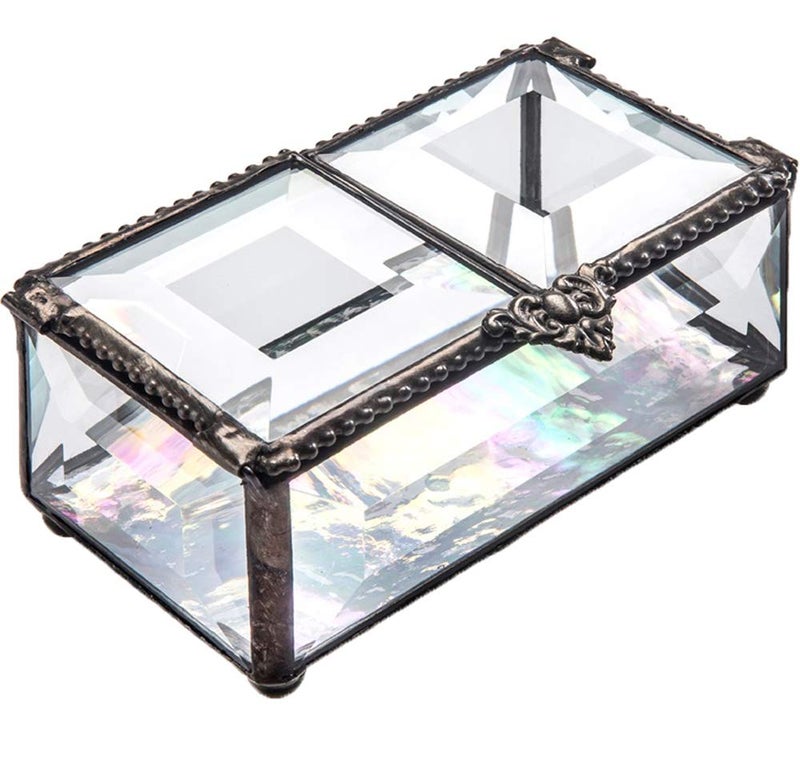 Clear Beveled Glass Jewelry Box Double Hinged Decorative Keepsake for Mom  J Devlin Box 676