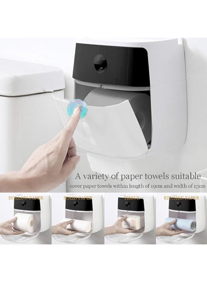 Artist Unknown Ecoco Double Drawer tissue box, wall mounted self-adhesive tissue holder box, compatible with roll paper kitchen paper storage with drawer for bathroom, kitchen (Black & white) - Image 1