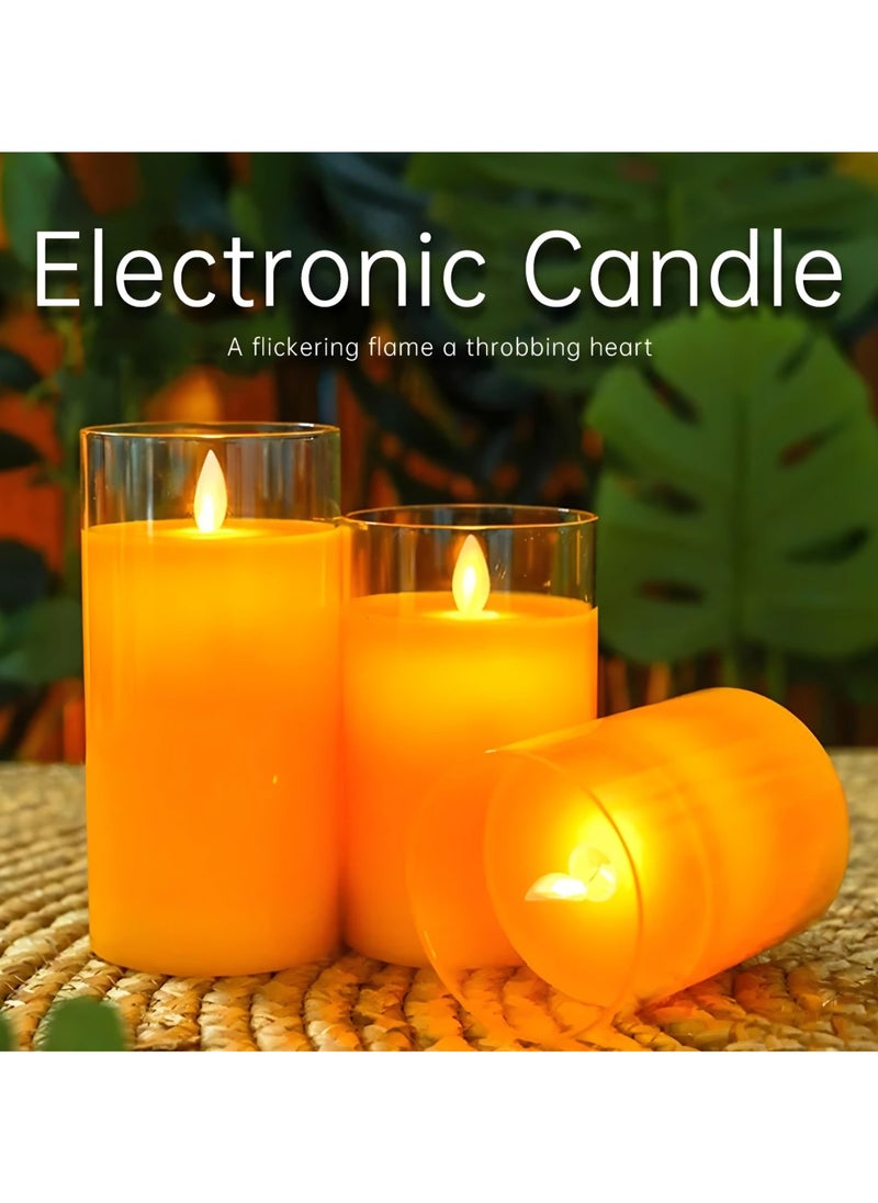 NXUS - LED Flameless Pillar Candles, Set of 3, Acrylic, Flickering Electric, 3D Flame - Image 1