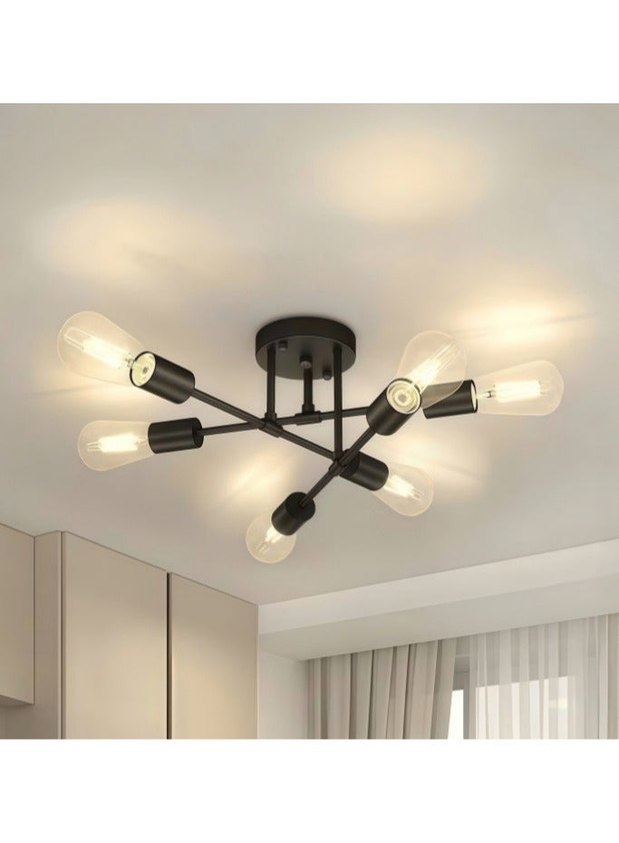 Chandelier, Modern Ceiling Lighting, 6 Lights E27 Adjustable Industrial Mount Pendant Light Fixture for Kitchen, Living Room, Dining Room, Bedroom Foyer, Black, Bulbs Not Included - Image 1