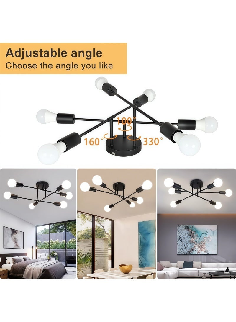Chandelier, Modern Ceiling Lighting, 6 Lights E27 Adjustable Industrial Mount Pendant Light Fixture for Kitchen, Living Room, Dining Room, Bedroom Foyer, Black, Bulbs Not Included - Image 2