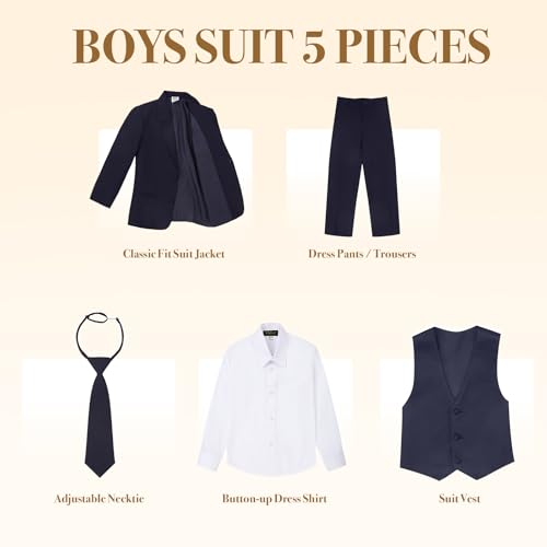 Luca Gabriel Toddler Boys' 5 Piece Classic Fit No Tail Formal Navy Blue Dress Suit Set with Tie and Vest - Size 2t - Image 2
