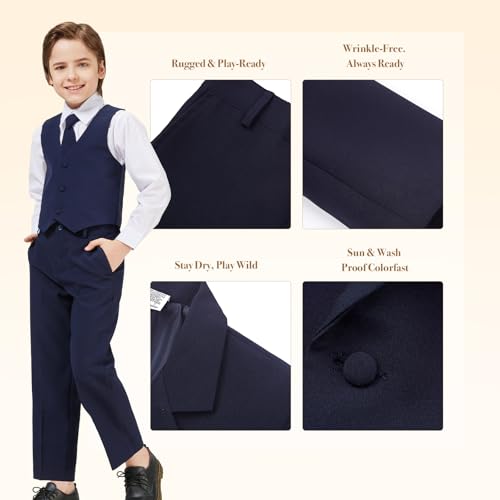Luca Gabriel Toddler Boys' 5 Piece Classic Fit No Tail Formal Navy Blue Dress Suit Set with Tie and Vest - Size 2t - Image 3