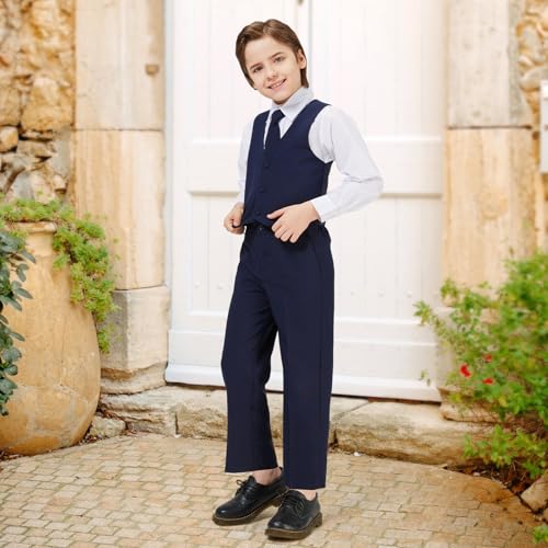 Luca Gabriel Toddler Boys' 5 Piece Classic Fit No Tail Formal Navy Blue Dress Suit Set with Tie and Vest - Size 2t - Image 5