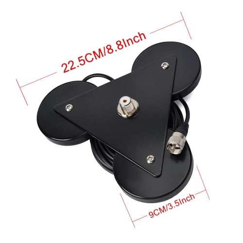 YNIBST Heavy-Duty SO239 Magnetic Antenna Mount Base with Triple Magnets,W/5M(16.4 ft) RG-58 Cable PL-259 Plug,for Mobile Ham Radio Antenna - Image 2
