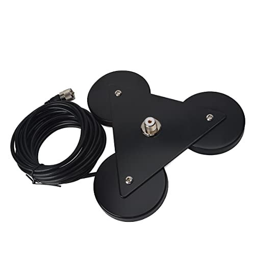 YNIBST Heavy-Duty SO239 Magnetic Antenna Mount Base with Triple Magnets,W/5M(16.4 ft) RG-58 Cable PL-259 Plug,for Mobile Ham Radio Antenna - Image 1