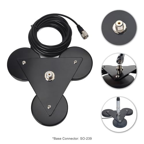 YNIBST Heavy-Duty SO239 Magnetic Antenna Mount Base with Triple Magnets,W/5M(16.4 ft) RG-58 Cable PL-259 Plug,for Mobile Ham Radio Antenna - Image 3