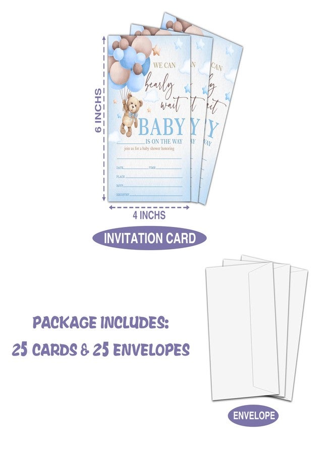 Levitatinyear Bear Balloon Baby Shower Invitation, We Can Bearly Wait Themed Fill-In Invites for Boys Girls, 25 Invitations With Envelopes (4" X 6"), Gender Reveal Party Favors Decorations and Supplies -01 - Image 4