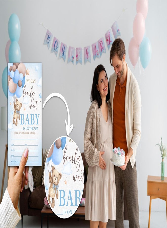 Levitatinyear Bear Balloon Baby Shower Invitation, We Can Bearly Wait Themed Fill-In Invites for Boys Girls, 25 Invitations With Envelopes (4" X 6"), Gender Reveal Party Favors Decorations and Supplies -01 - Image 3