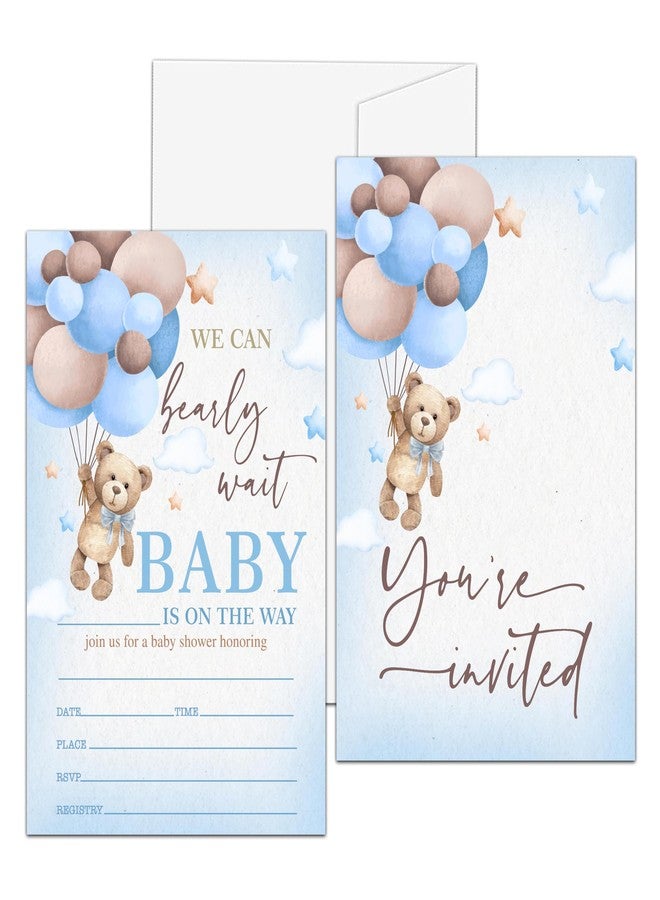 Levitatinyear Bear Balloon Baby Shower Invitation, We Can Bearly Wait Themed Fill-In Invites for Boys Girls, 25 Invitations With Envelopes (4" X 6"), Gender Reveal Party Favors Decorations and Supplies -01 - Image 2