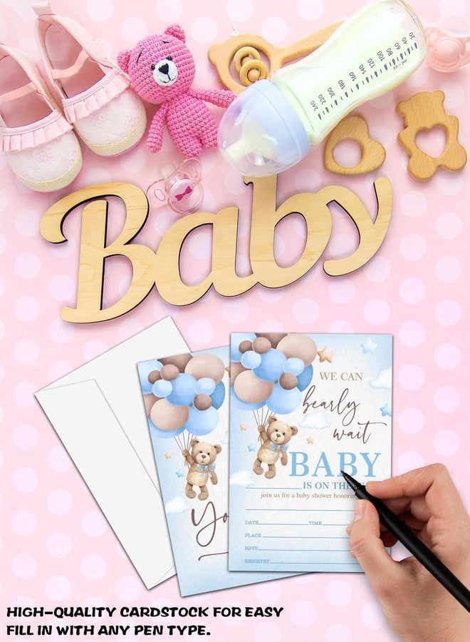 Levitatinyear Bear Balloon Baby Shower Invitation, We Can Bearly Wait Themed Fill-In Invites for Boys Girls, 25 Invitations With Envelopes (4" X 6"), Gender Reveal Party Favors Decorations and Supplies -01 - Image 5